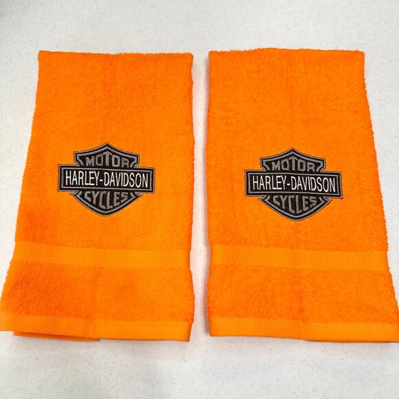 Harley Davidson Towels Embroidered Hand Towel Set Black Orange Bathroom Decor - Picture 5 of 7